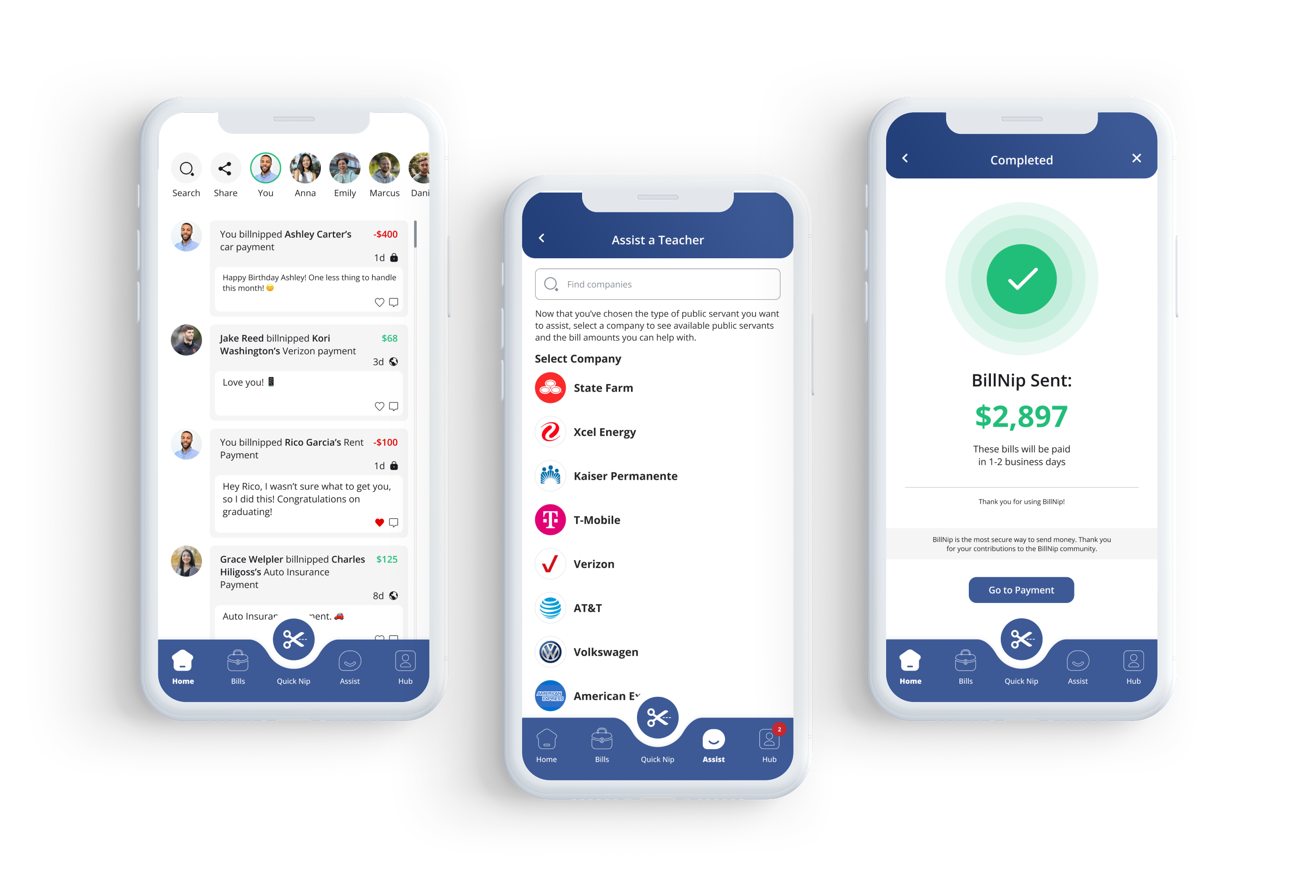 BillNip app screens