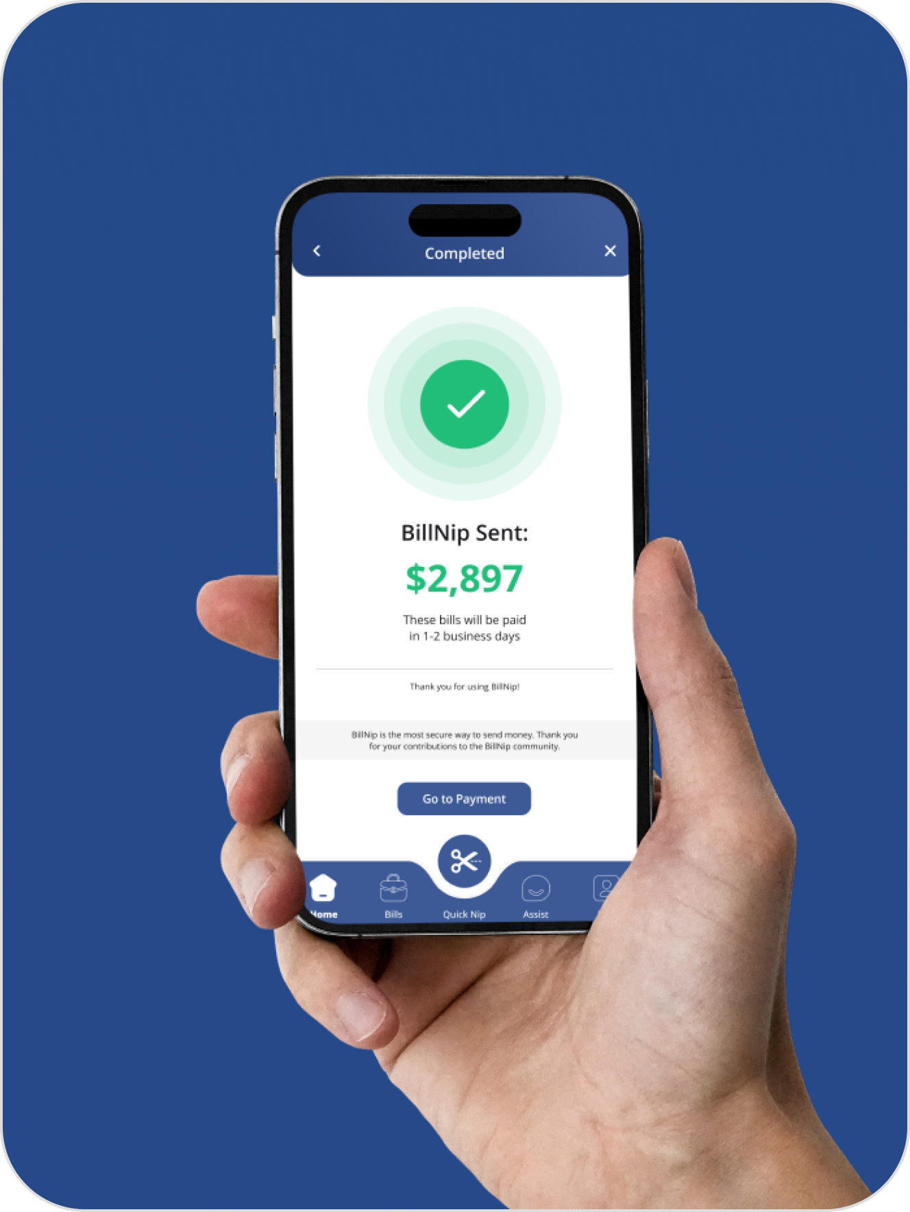 BillNip payment confirmation mobile screen