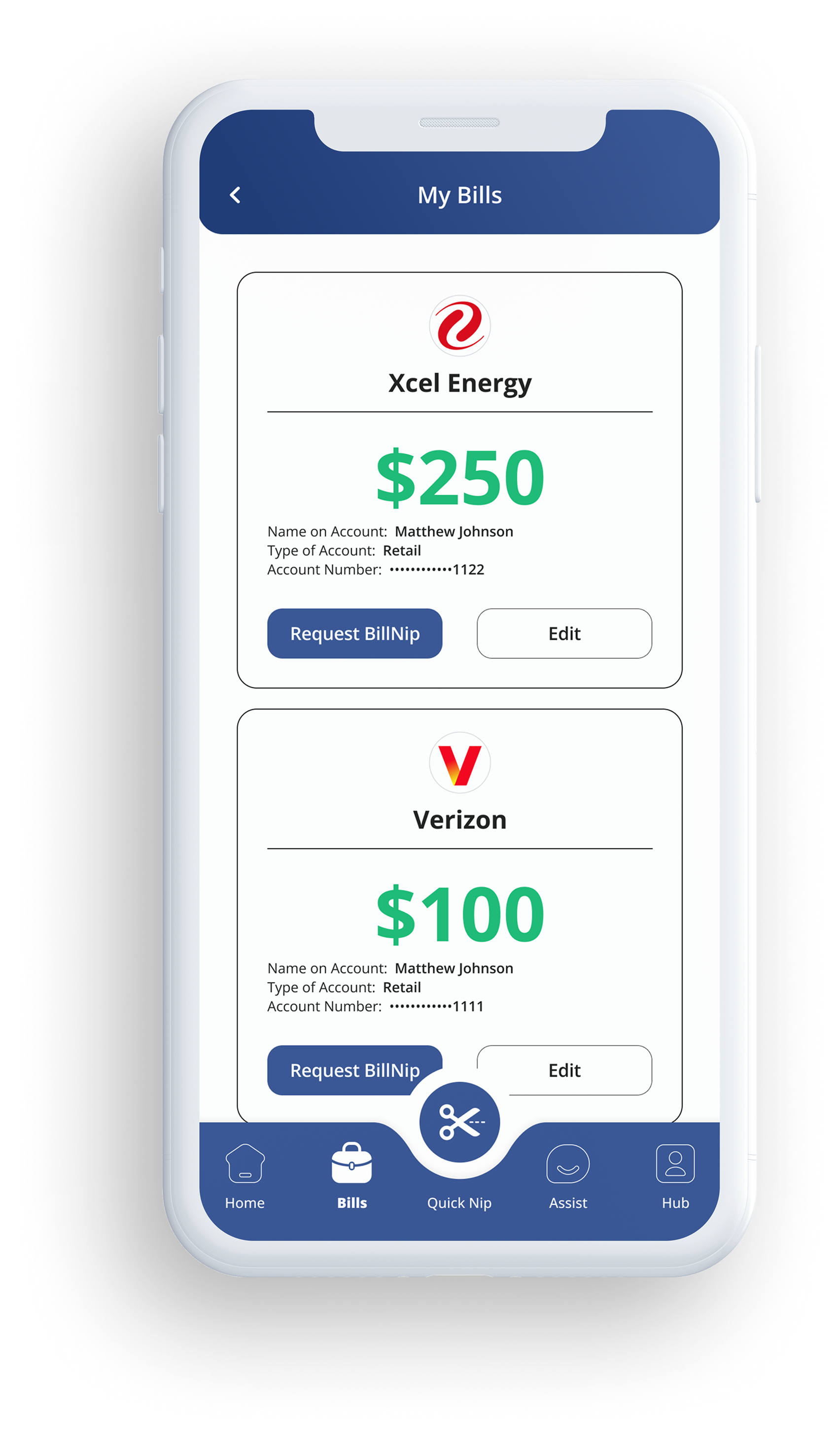 Download BillNip app screen